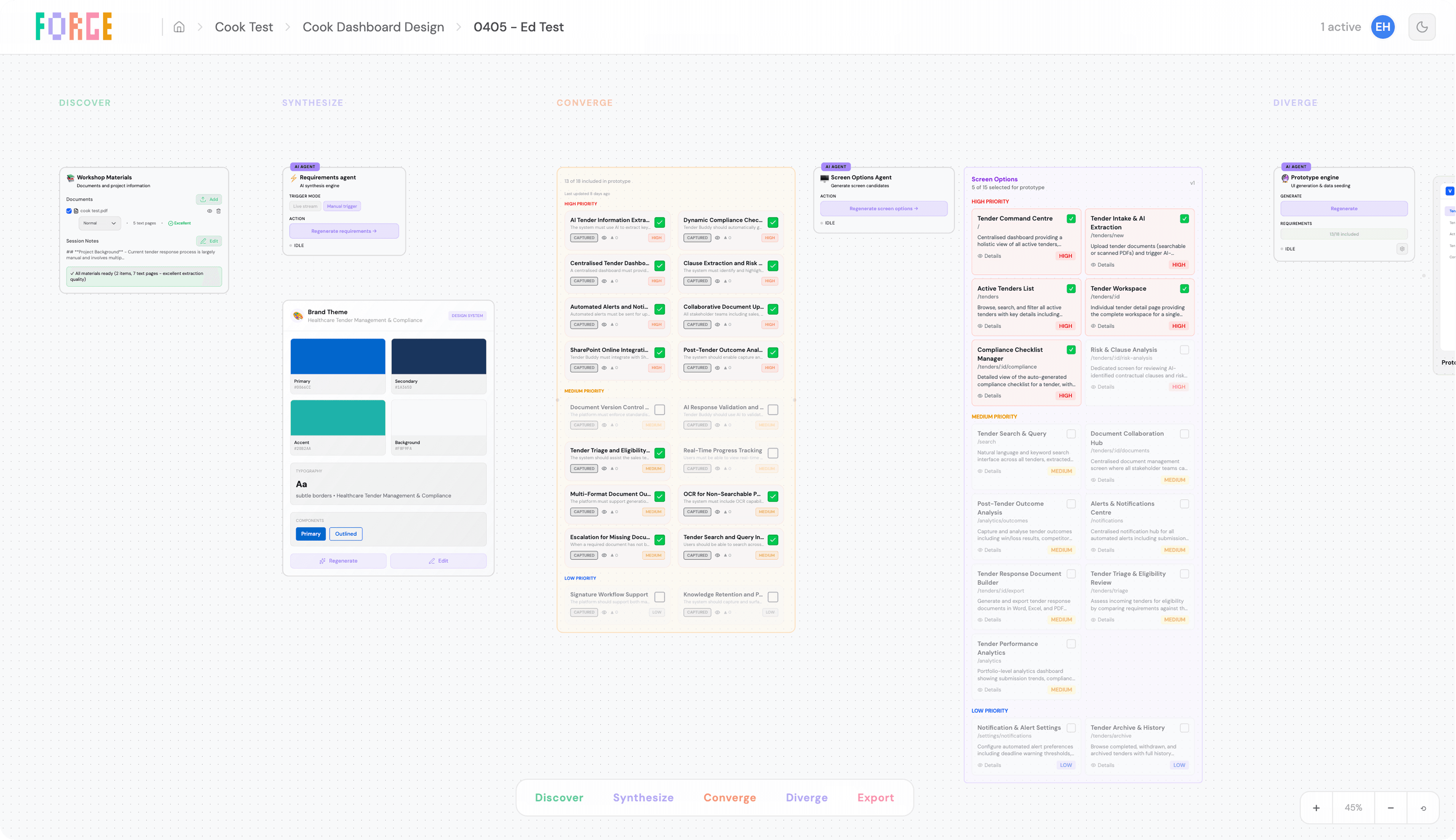 Forge — AI concept visualisation canvas with the five-stage pipeline