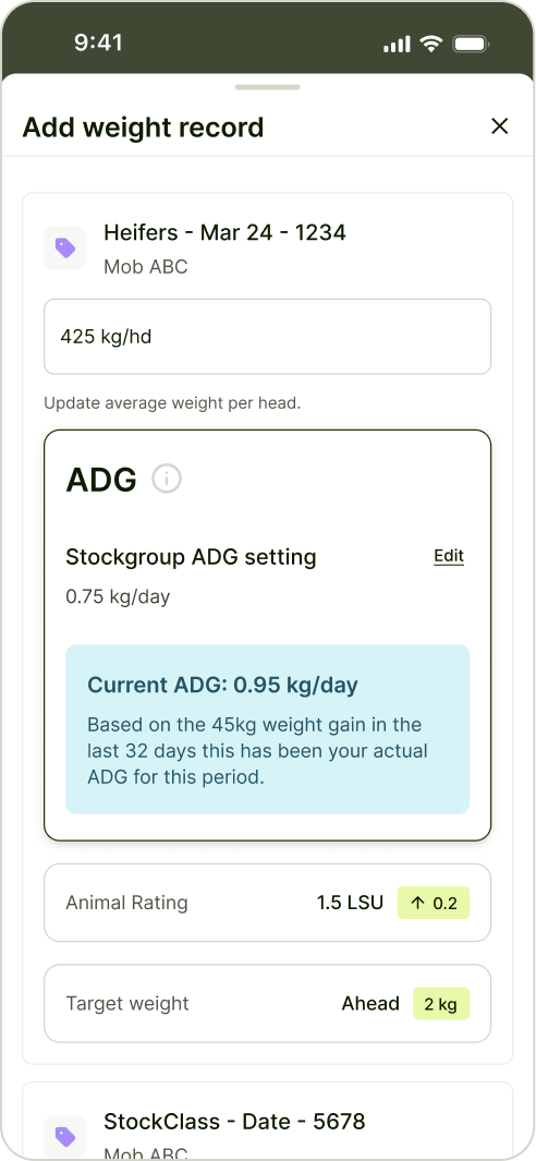 Mob and weight record flow — step 3 of 4