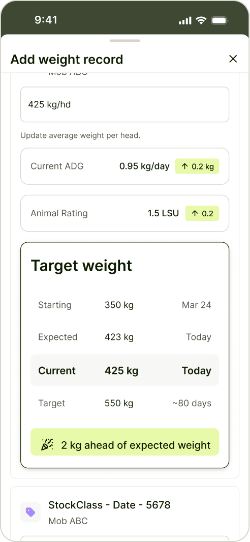 Mob and weight record flow — step 4 of 4