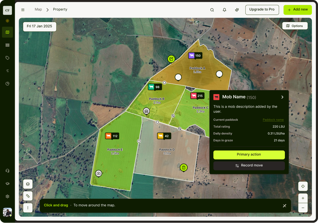Property map and paddock flow — desktop step 1 of 3