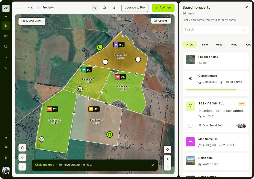 Property map and paddock flow — desktop step 2 of 3
