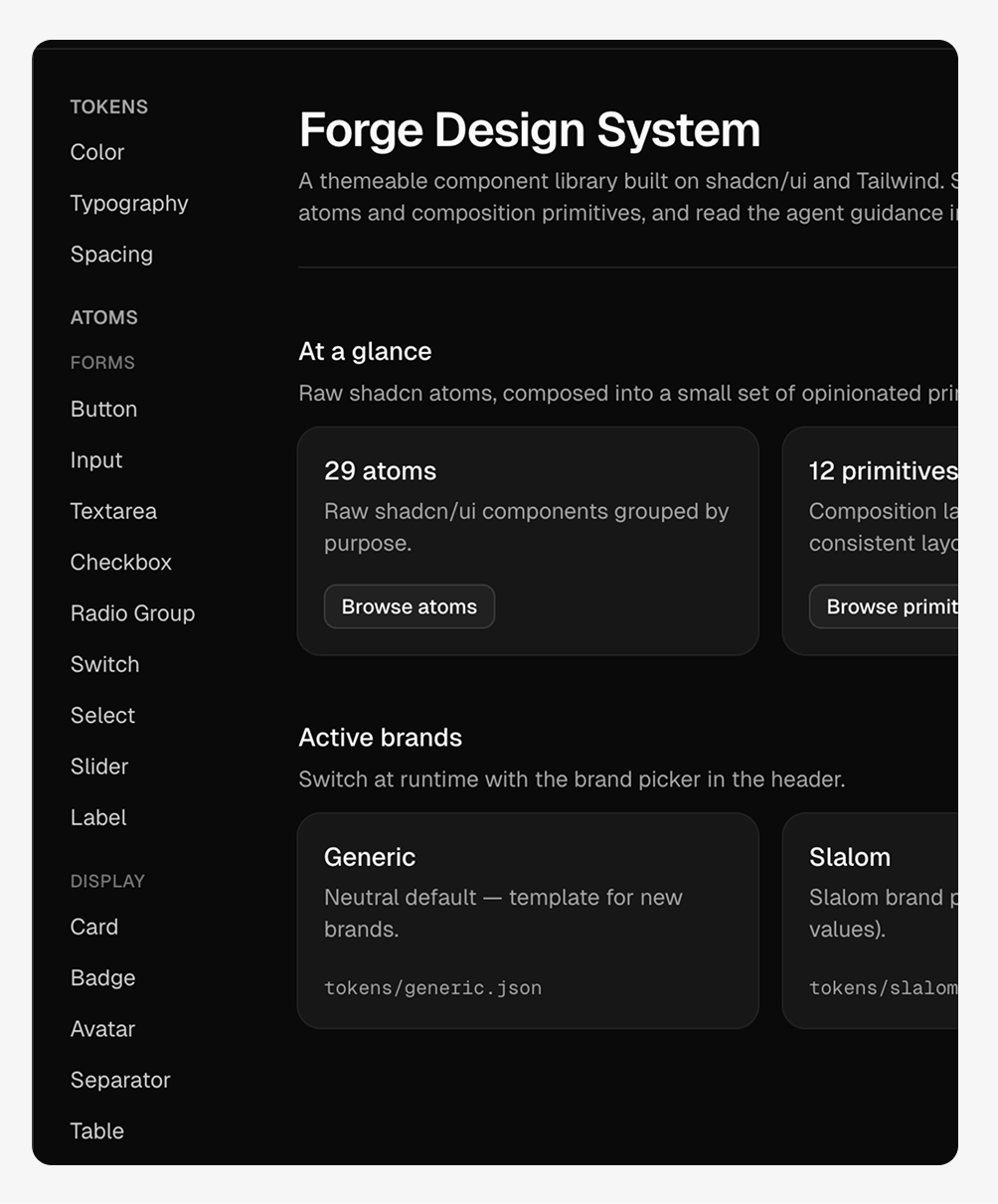 Forge design system — tokens & components