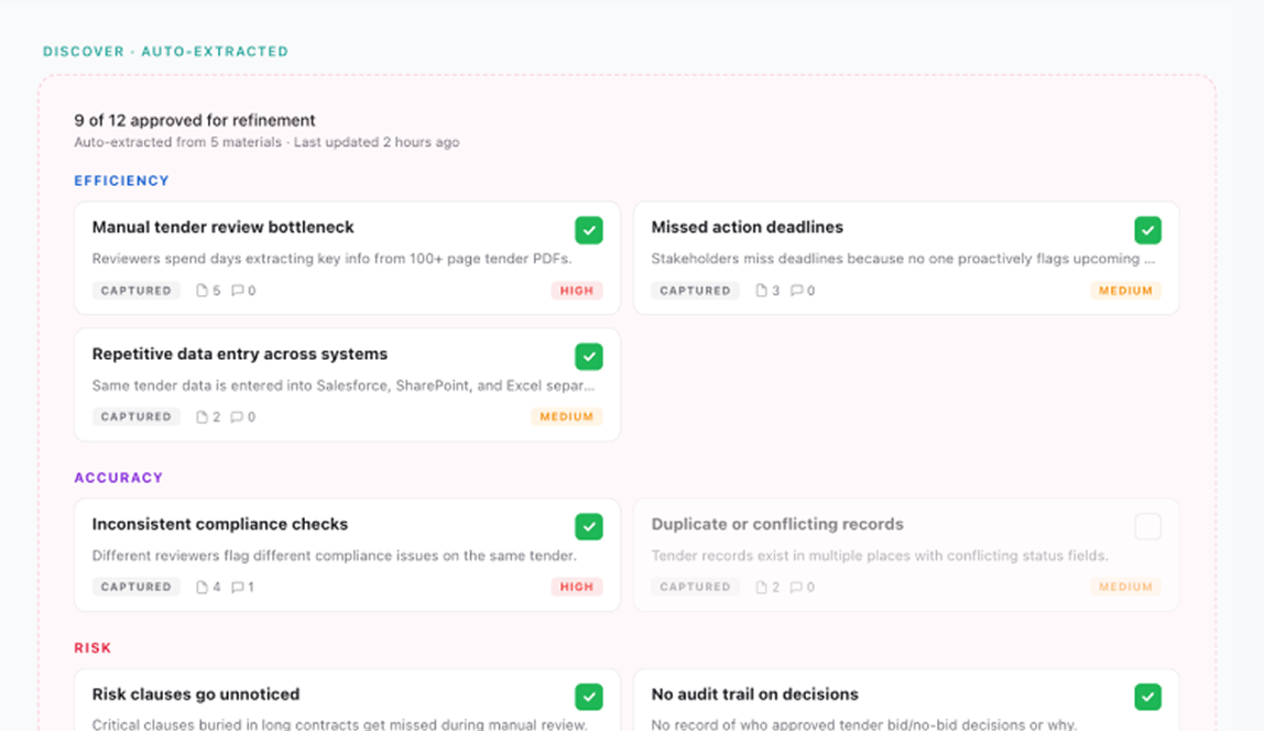 Pain point selection — auto-extracted problems